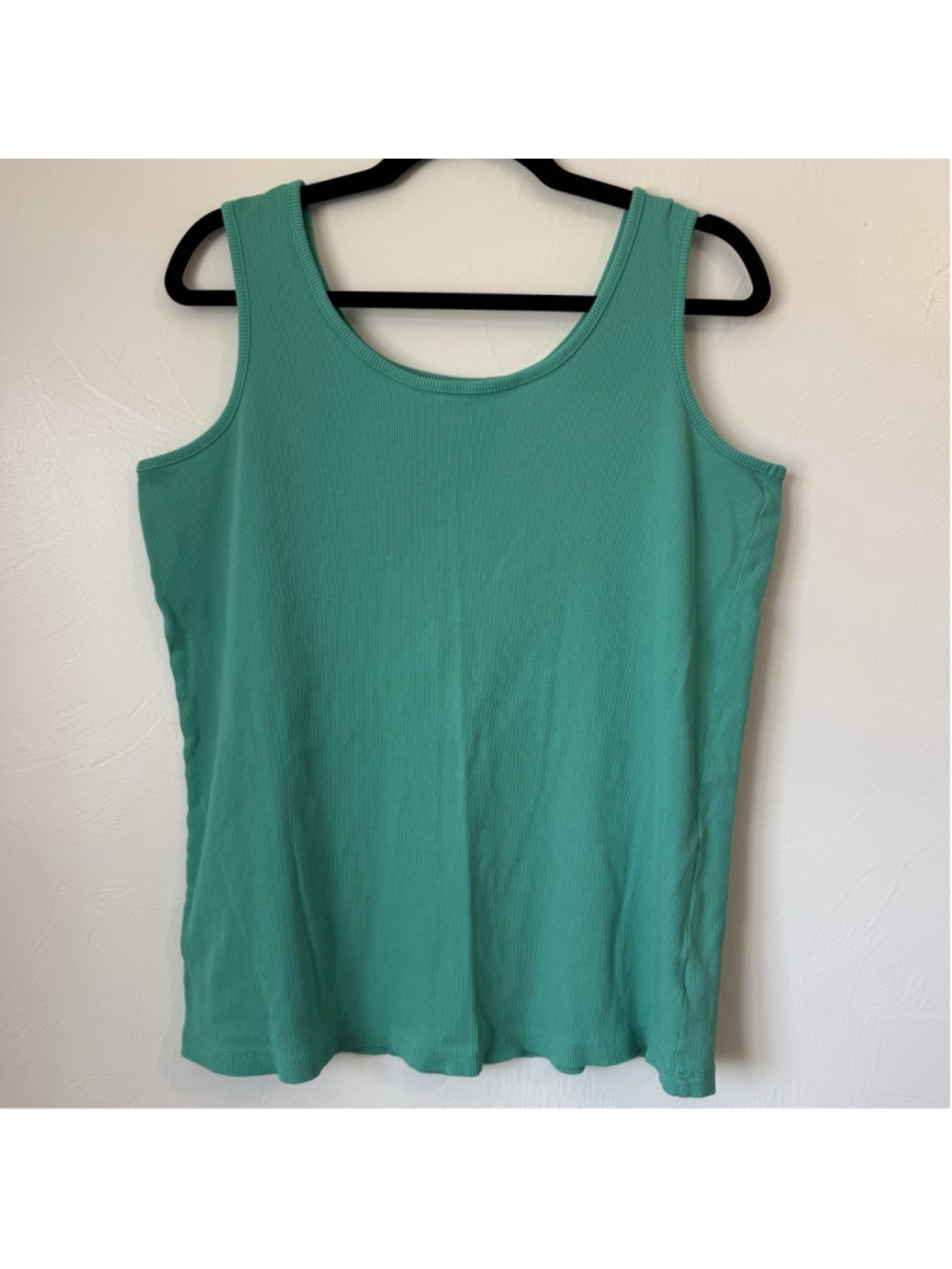 Woman Within 100% Cotton Tank Top Size 1X 22/24, Jade Green, Scoop Neck